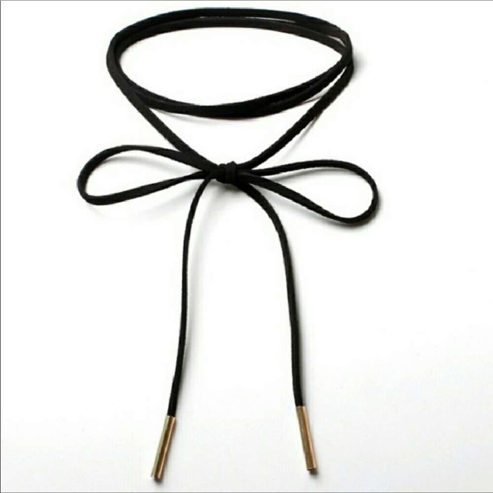 Long Black Choker with Gold Bands
